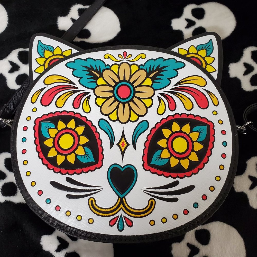 Sugar Skull Cat Crossbody Purse EUC